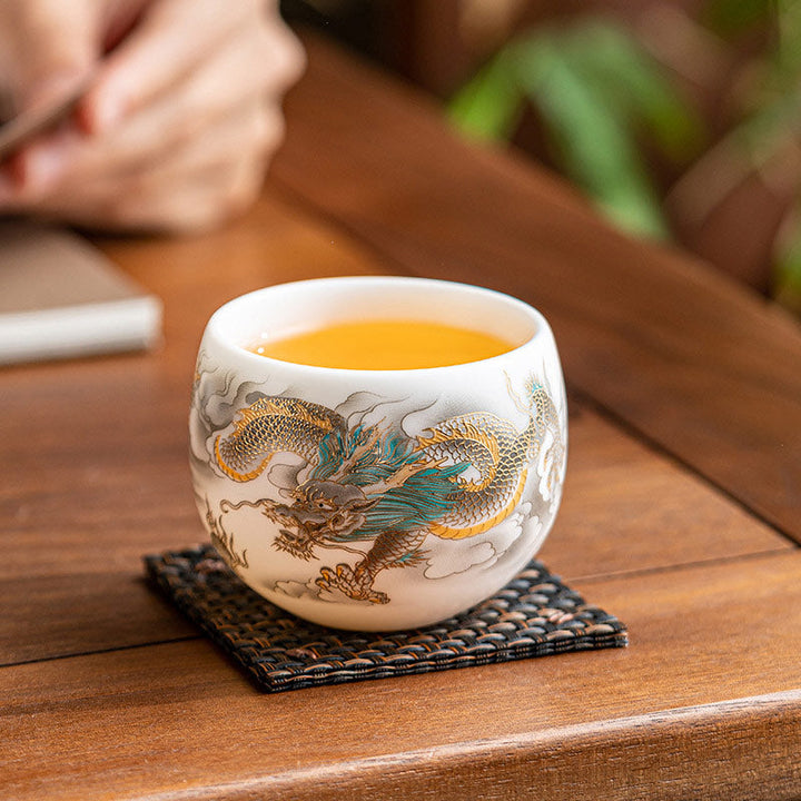 Teetasse Porzellan Drachen Phönix Gaiwan