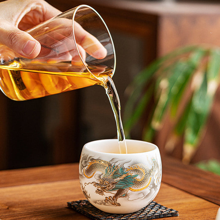 Teetasse Porzellan Drachen Phönix Matcha