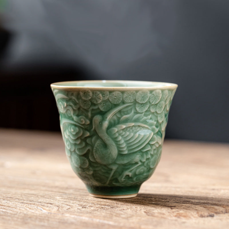Teetasse Porzellan Kranich Kiefer 80ml Gaiwan