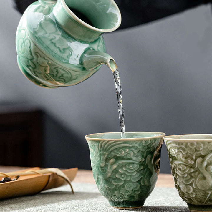 Teetasse Porzellan Kranich Kiefer 80ml Geschenk