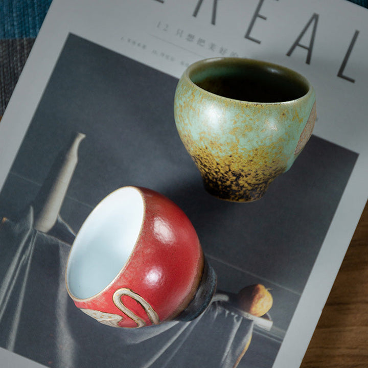 Teetasse Porzellan Lotus Gravur Kung Fu Matcha