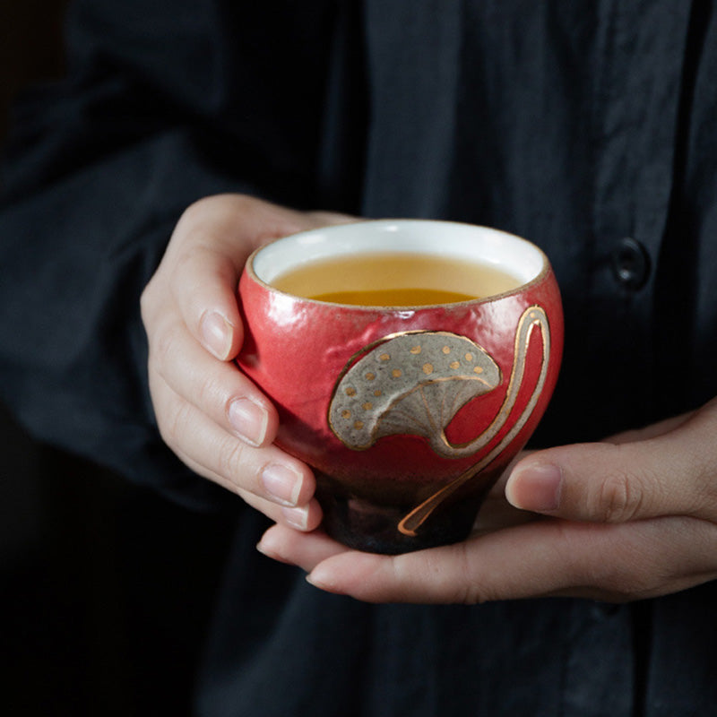 Teetasse Porzellan Lotus Gravur Kung Fu Teezeremonie