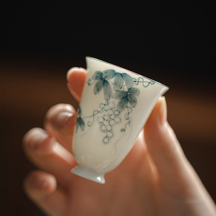 Teetasse Porzellan Trauben Handbemalt Kung Fu Gaiwan