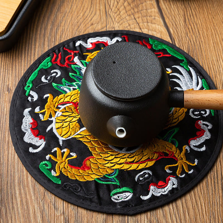 Teetasse Untersetzer Drachen Stickerei Kung Fu Teezeremonie