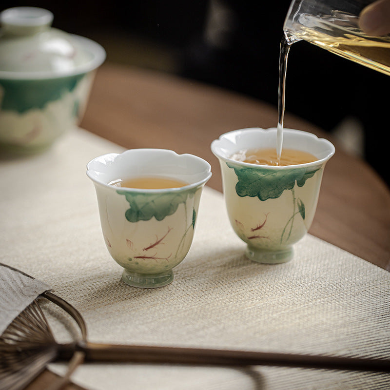 Teetassen Koi Lotus Blatt Keramik Kung Fu Matcha