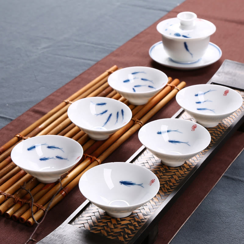 Teetassen Aus Porzellan Koi Blau Weiß Jingdezhen