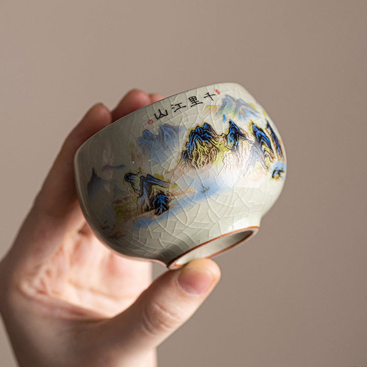 Teetassen Keramik Berge Flüsse Landschaft Gaiwan