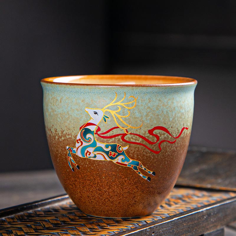 Teetassen Keramik Hirsch Pflaumenblüte Berge Porzellan