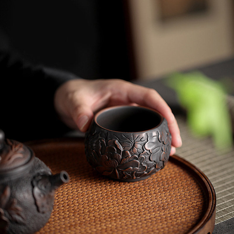 Teetassen Keramik Lotus Drache Landschaft Gaiwan