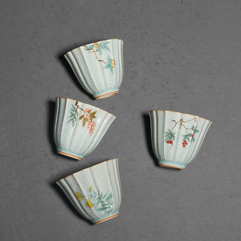 Teetassen Keramik Weißdorn Trichterwinde Gaiwan
