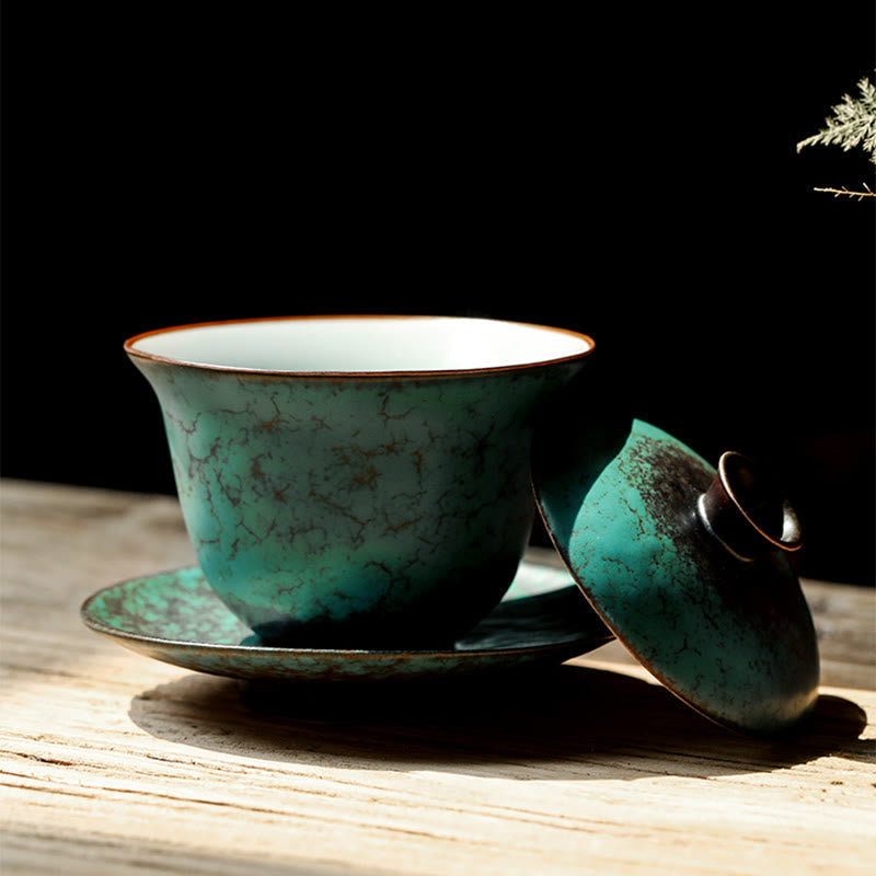 Teetassen Mit Deckel Gaiwan Grün Glasur Sancai Deko