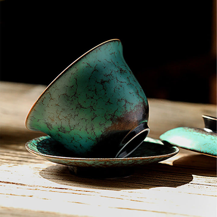 Teetassen Mit Deckel Gaiwan Grün Glasur Sancai Geschenk