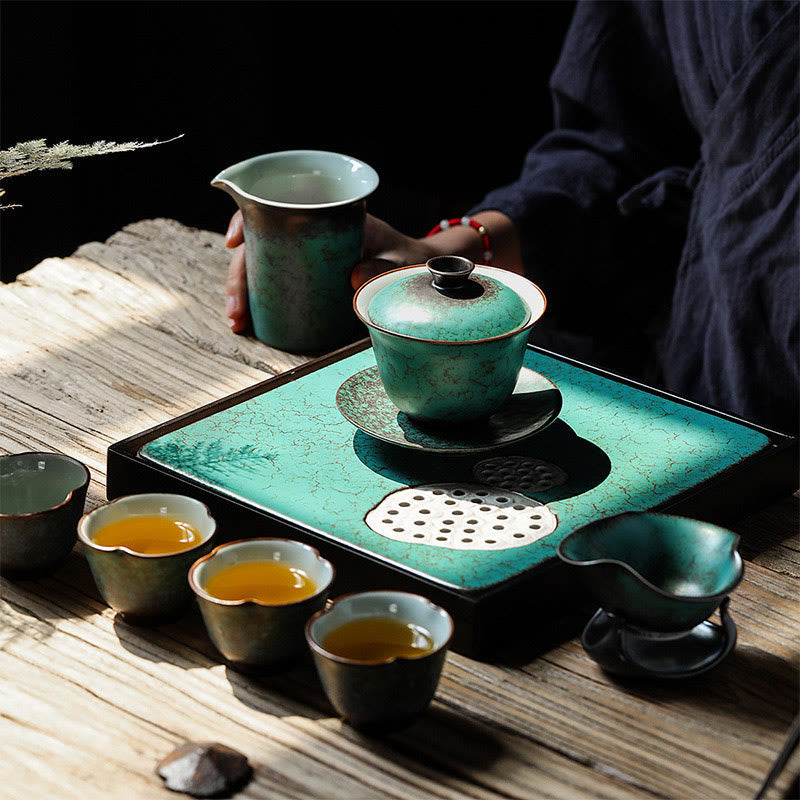 Teetassen Mit Deckel Gaiwan Grün Glasur Sancai Matcha