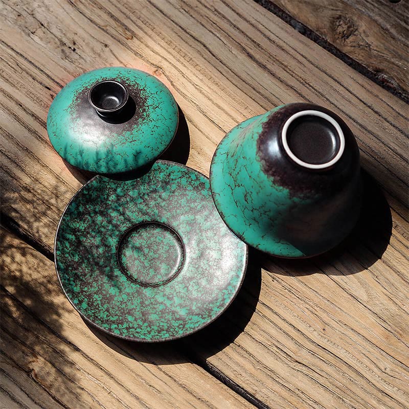 Teetassen Mit Deckel Gaiwan Grün Glasur Sancai Porzellan