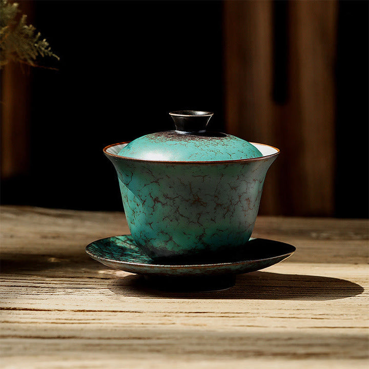 Teetassen Mit Deckel Gaiwan Grün Glasur Sancai