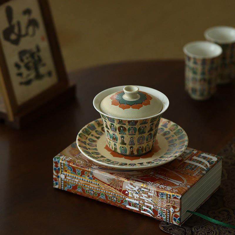 Teetassen Mit Deckel Dunhuang Apsara Gaiwan Porzellan