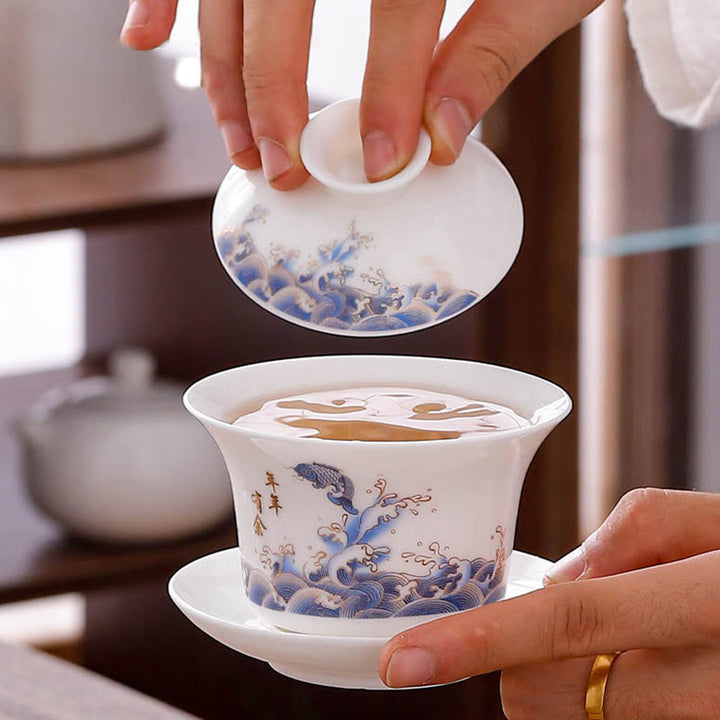 Teetassen Mit Untertasse Gaiwan Berge Porzellan Geschenk