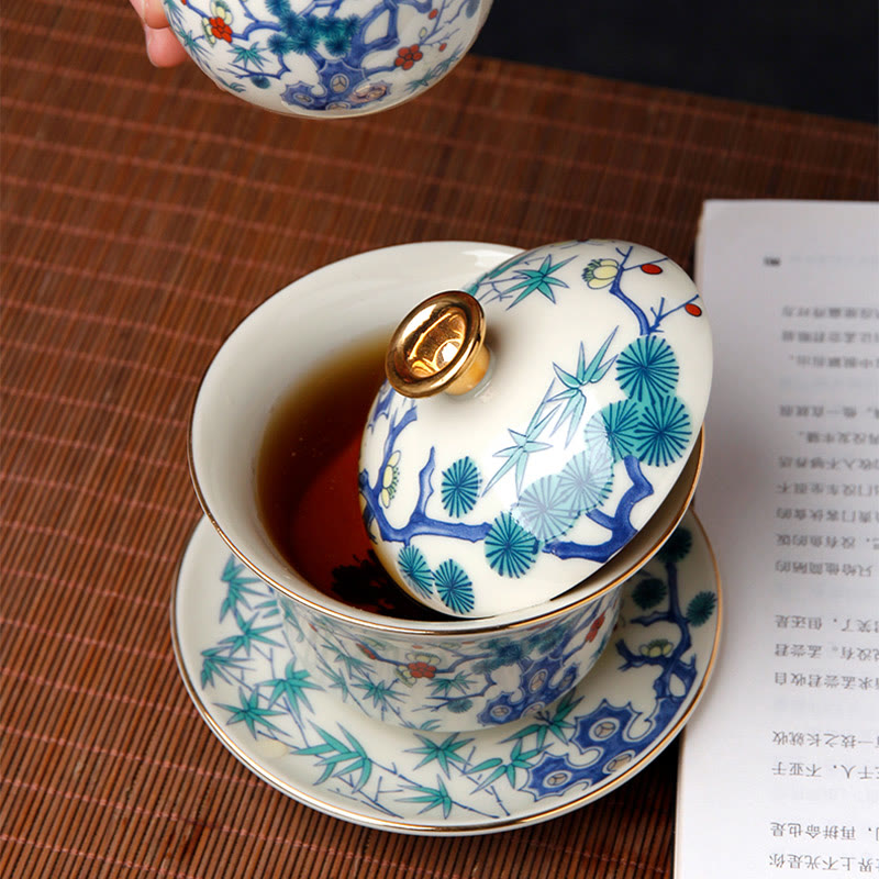 Teetassen Mit Untertasse Phönix Kirin Sancai Porzellan