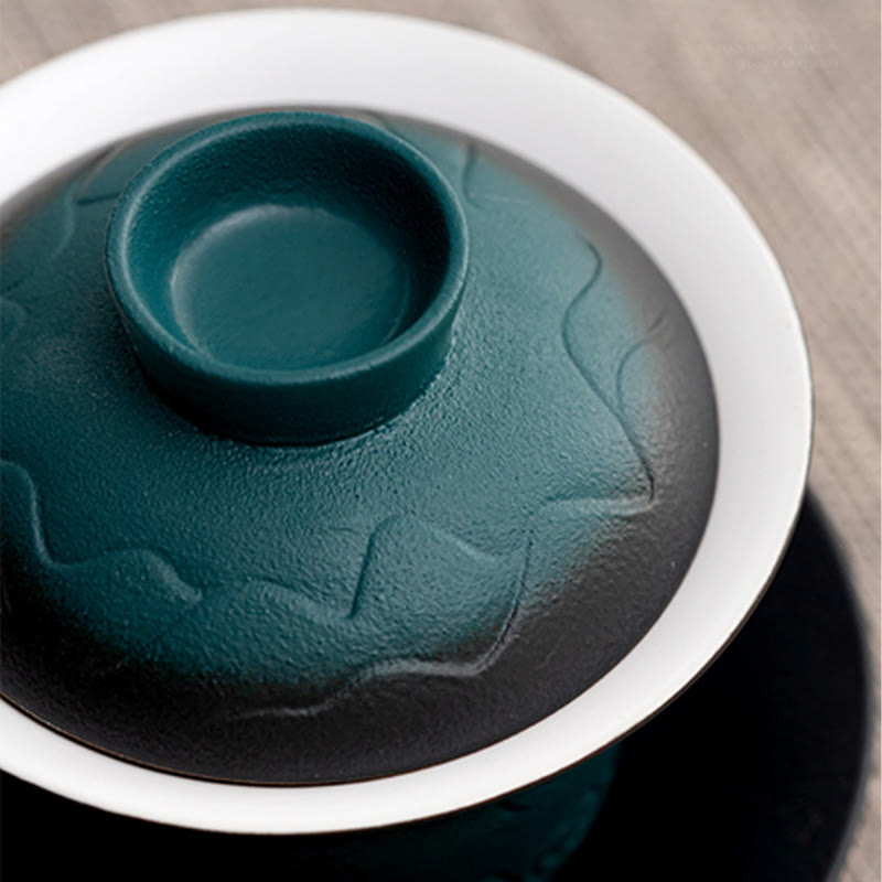 Teetassen Mit Untertassen Gaiwan Blau Wellen Geschenk