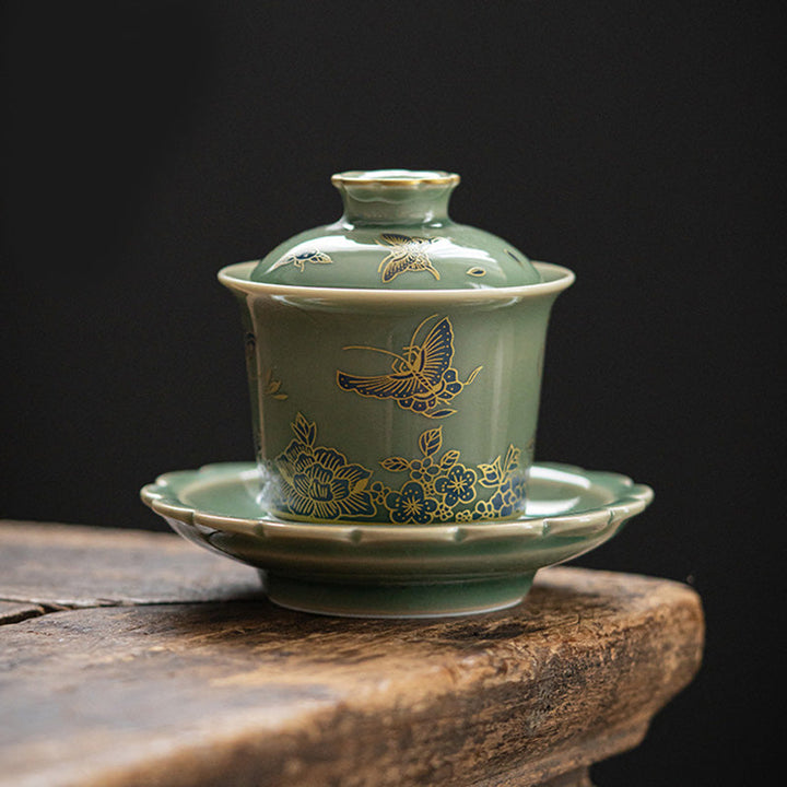 Teetassen Mit Untertassen Gaiwan Blume Keramik