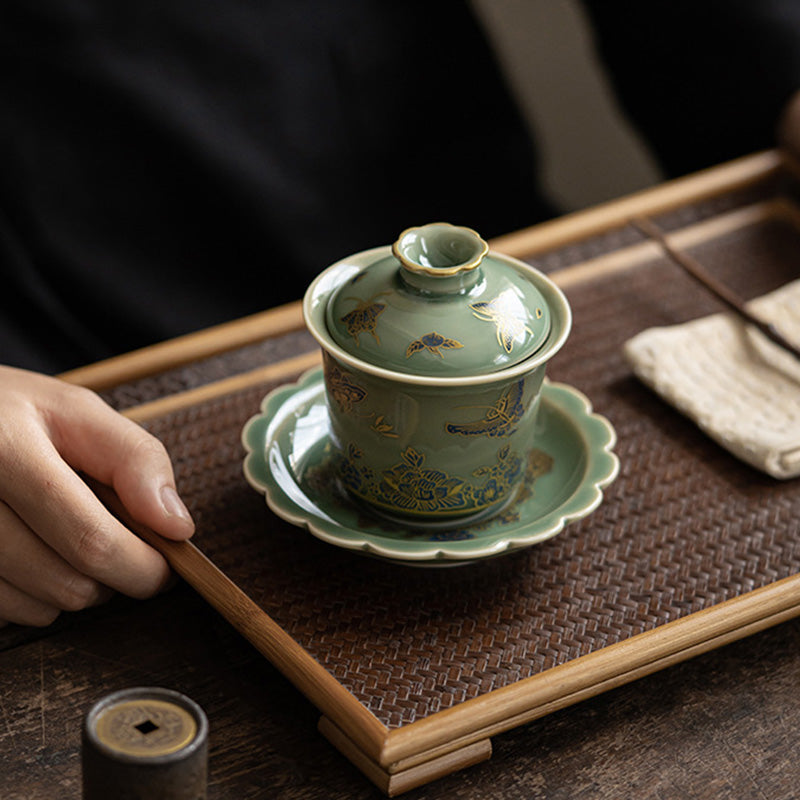 Teetassen Mit Untertassen Gaiwan Blume Matcha