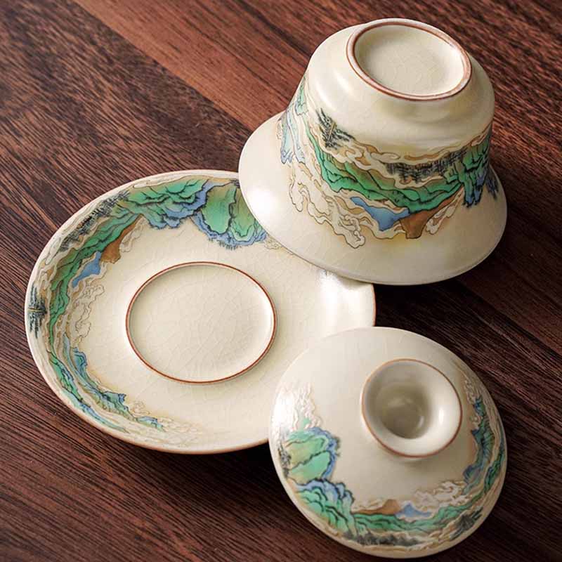 Teetassen Mit Untertassen Gaiwan Sancai Keramik Deko