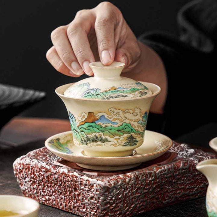 Teetassen Mit Untertassen Gaiwan Sancai Keramik Geschenk