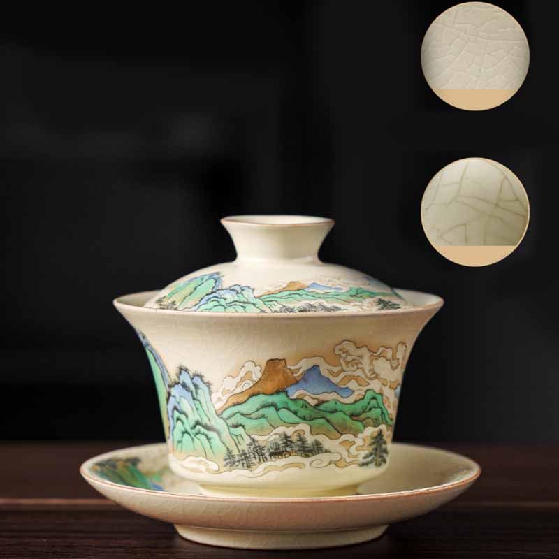 Teetassen Mit Untertassen Gaiwan Sancai Keramik Handarbeit