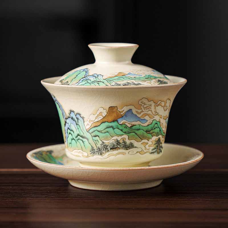 Teetassen Mit Untertassen Gaiwan Sancai Keramik Porzellan