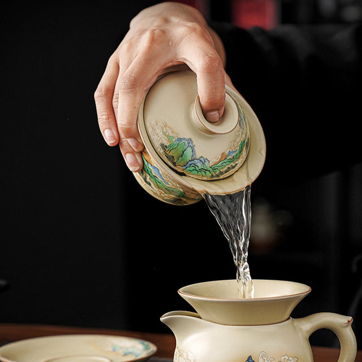 Teetassen Mit Untertassen Gaiwan Sancai Keramik Teezeremonie