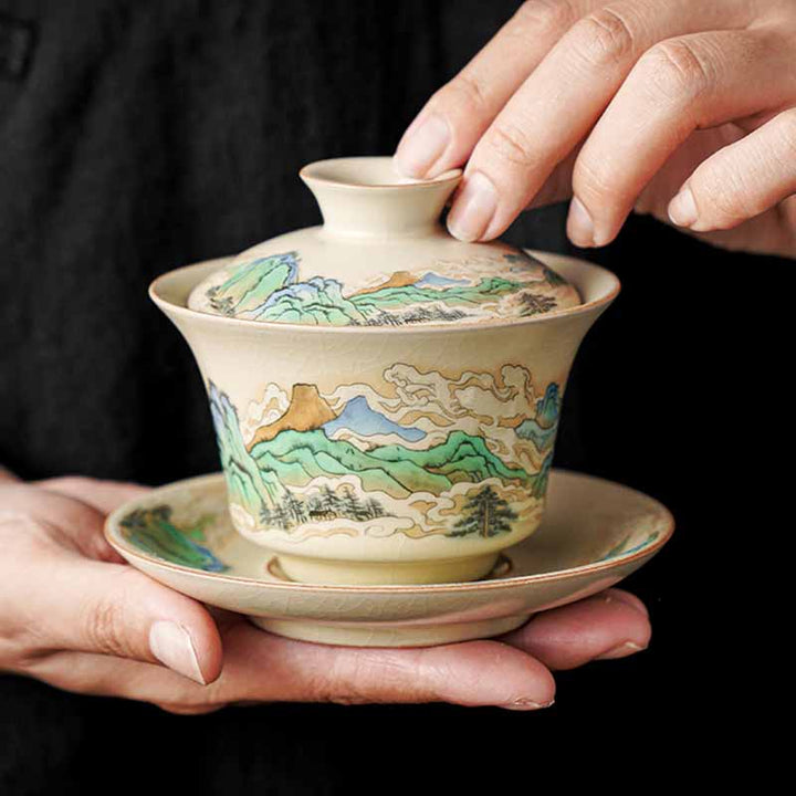 Teetassen Mit Untertassen Gaiwan Sancai Keramik