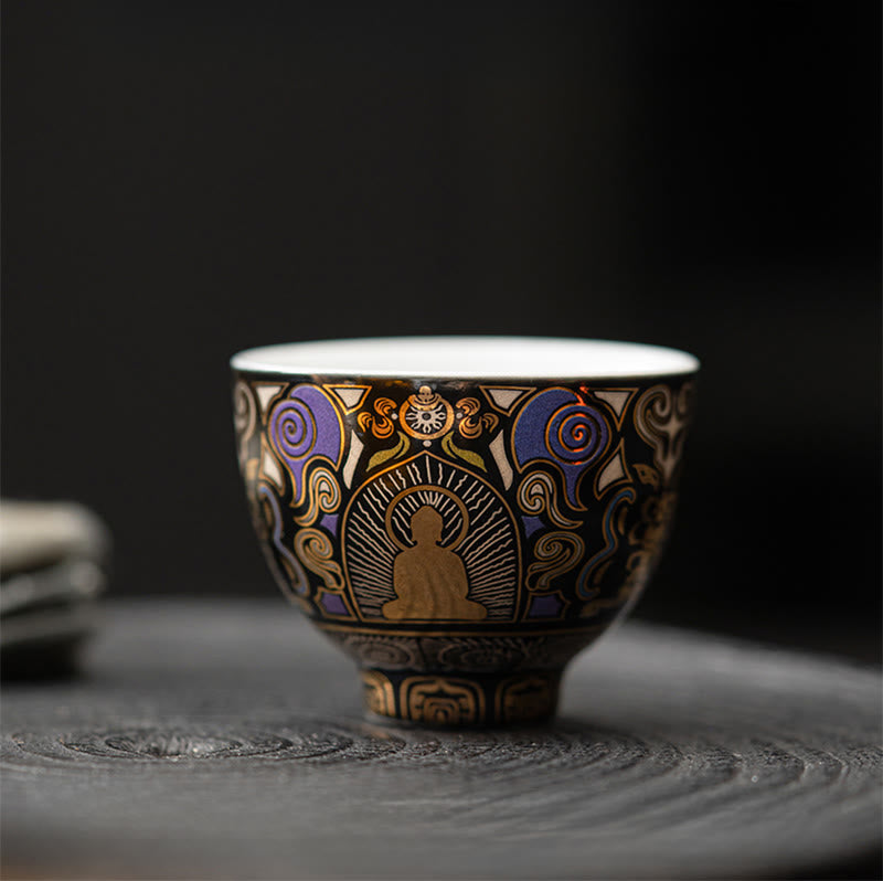 Teetassen Porzellan Buddha Thangka Schwarz Deko
