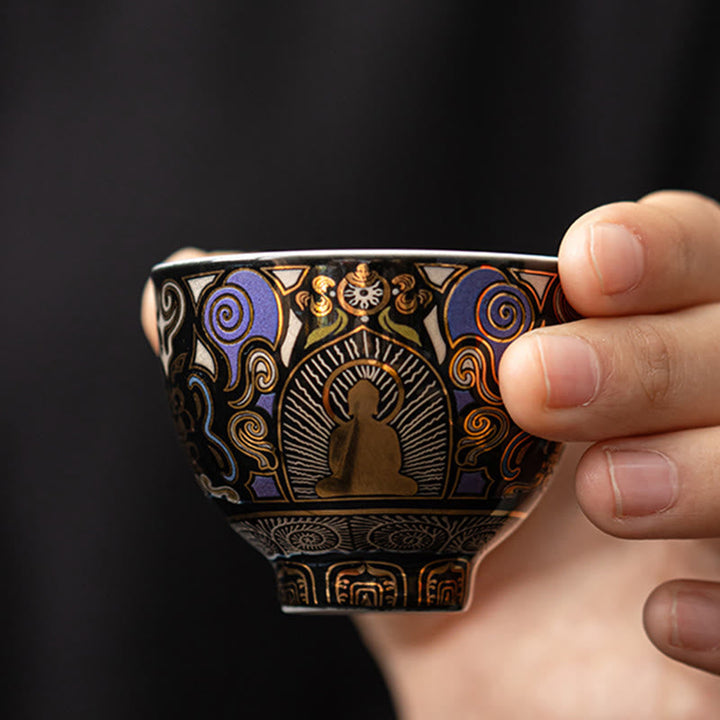 Teetassen Porzellan Buddha Thangka Schwarz Gaiwan
