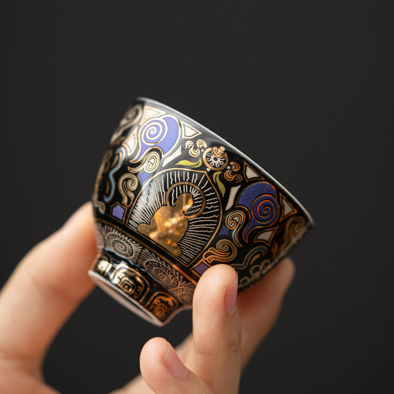 Teetassen Porzellan Buddha Thangka Schwarz