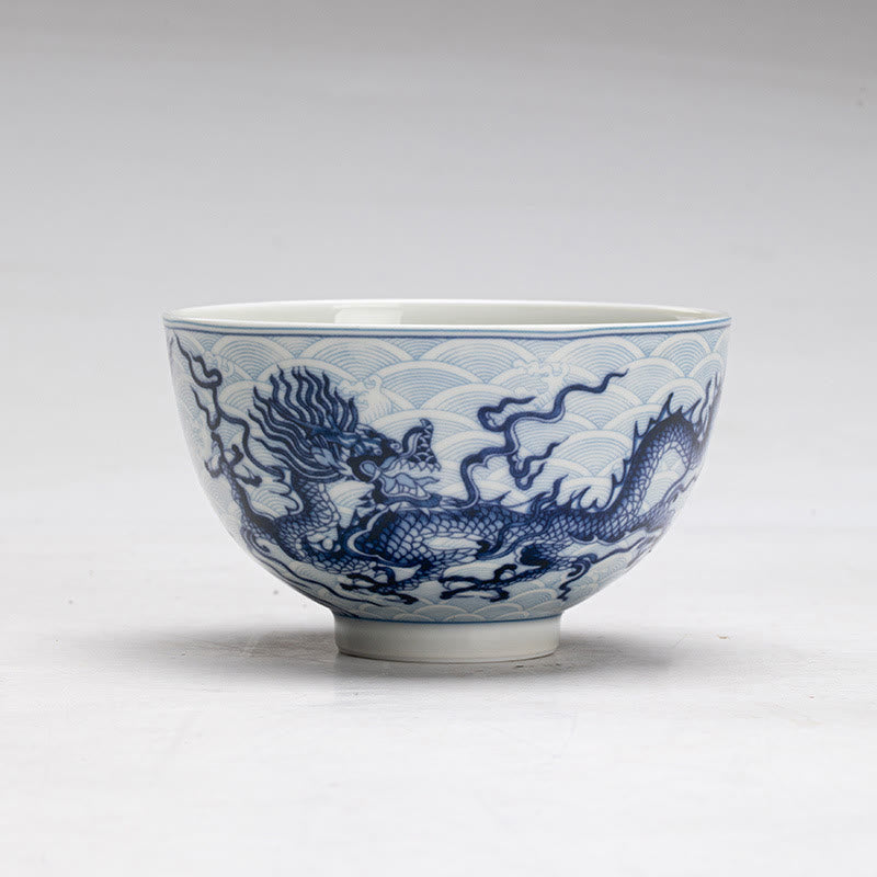 Teetassen Porzellan Drache Blau Deko