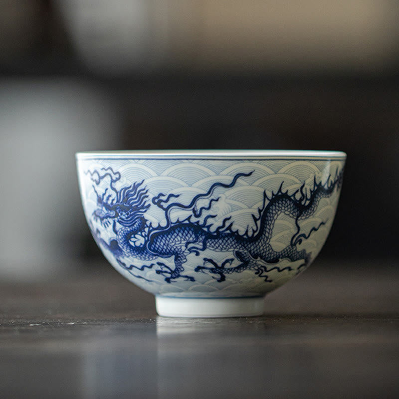 Teetassen Porzellan Drache Blau