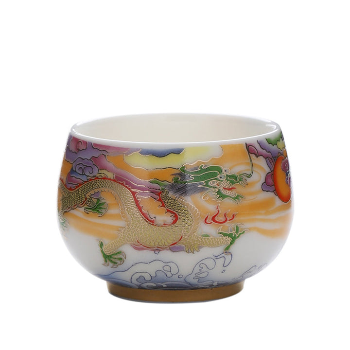 Teetassen Porzellan Drache Phönix Wolken Matcha