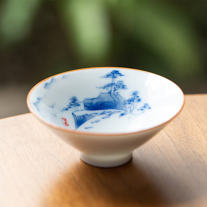 Teetassen Porzellan Mandala Koi Lotus 50ml Gaiwan