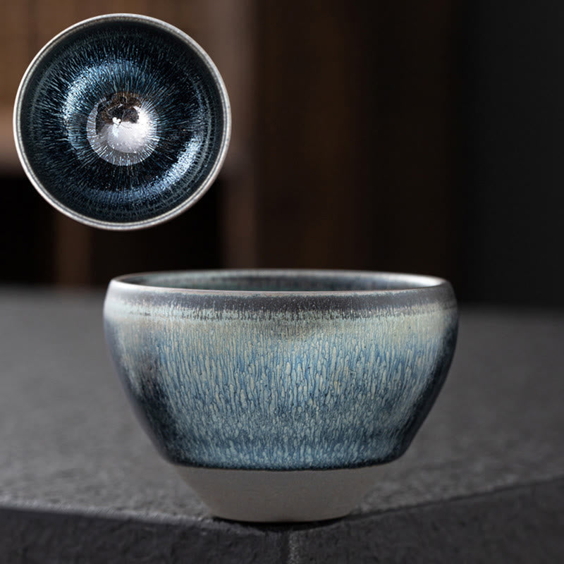Teetassen Porzellan Silberblau Jianzhan Vintage Keramik
