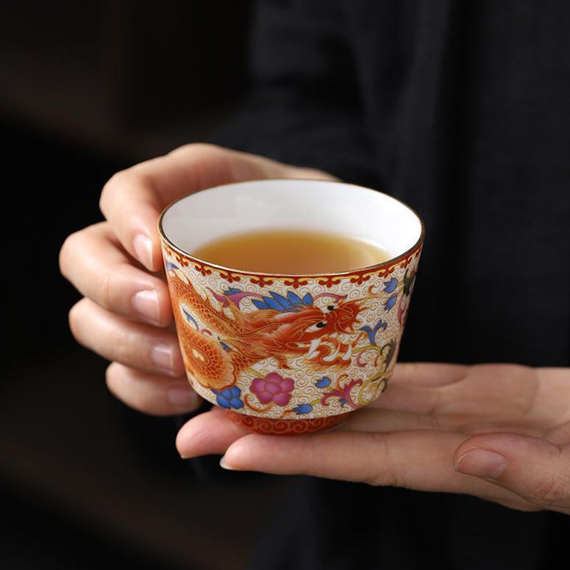 Teetassen Set Drache Phönix Keramik Gaiwan
