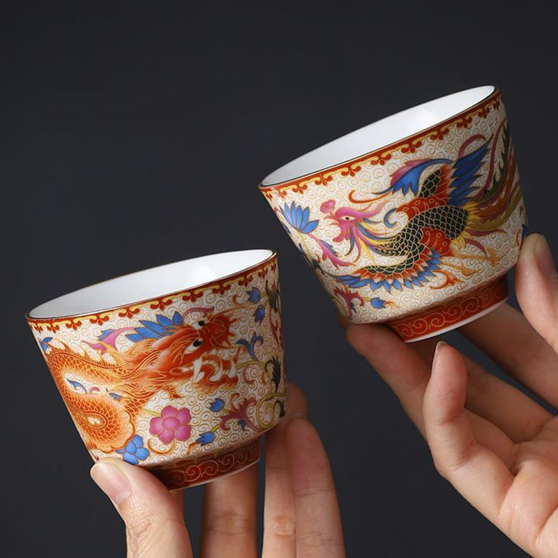 Teetassen Set Drache Phönix Keramik