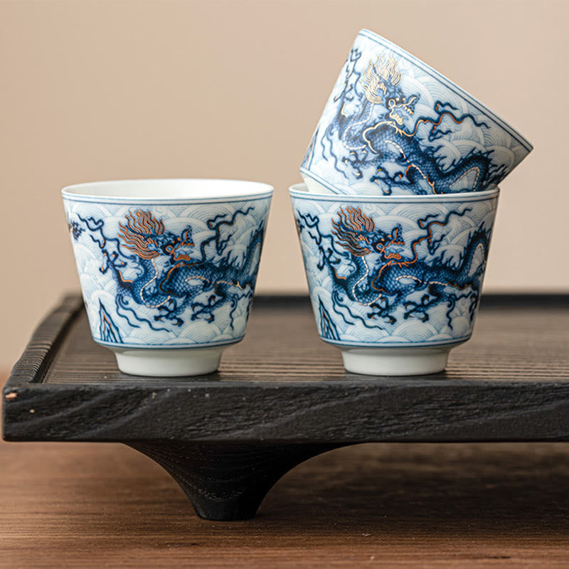 Teetassen Sets Drache Blau Weiß Keramik Deko