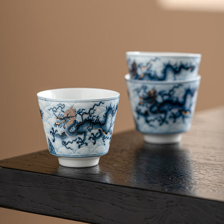Teetassen Sets Drache Blau Weiß Keramik Geschenk