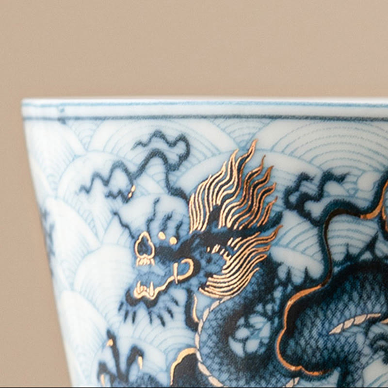 Teetassen Sets Drache Blau Weiß Keramik Teezeremonie