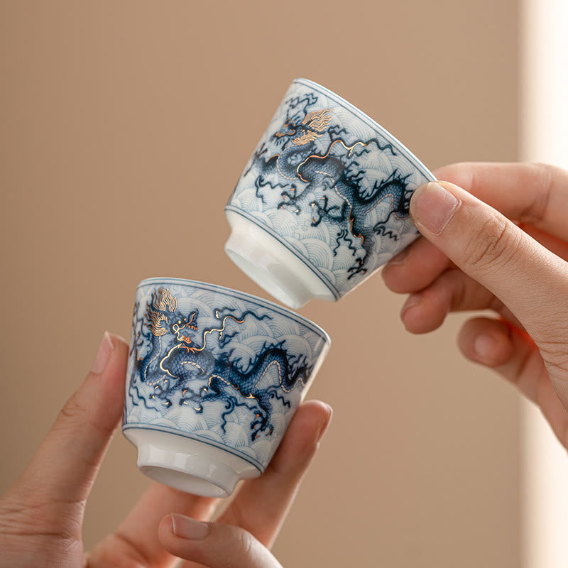 Teetassen Sets Drache Blau Weiß Keramik