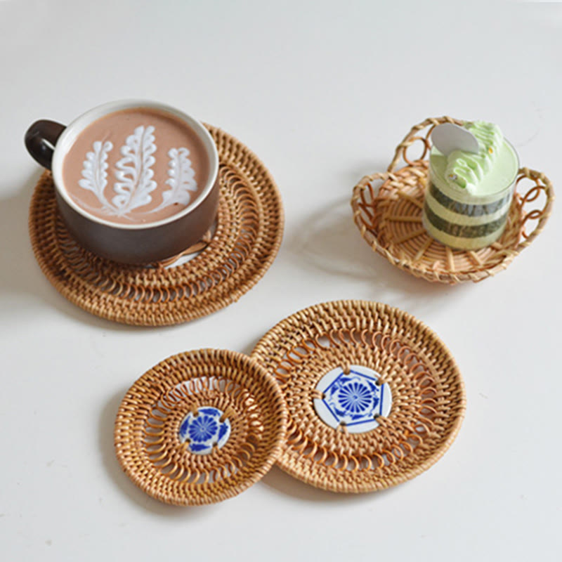 Teetassen-Untersetzer Rattan Blumenmuster Keramik Gaiwan
