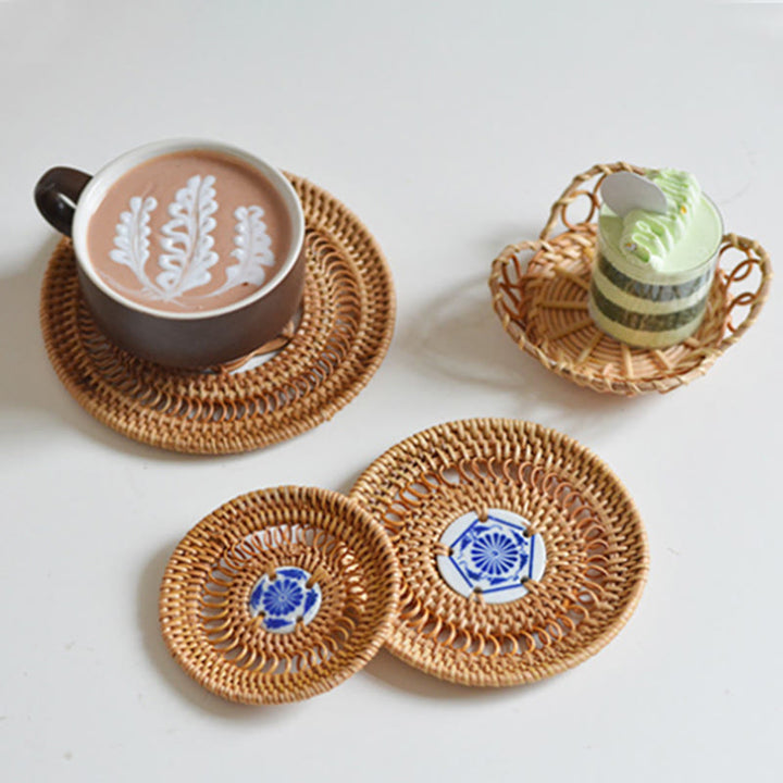 Teetassen-Untersetzer Rattan Blumenmuster Keramik Gaiwan