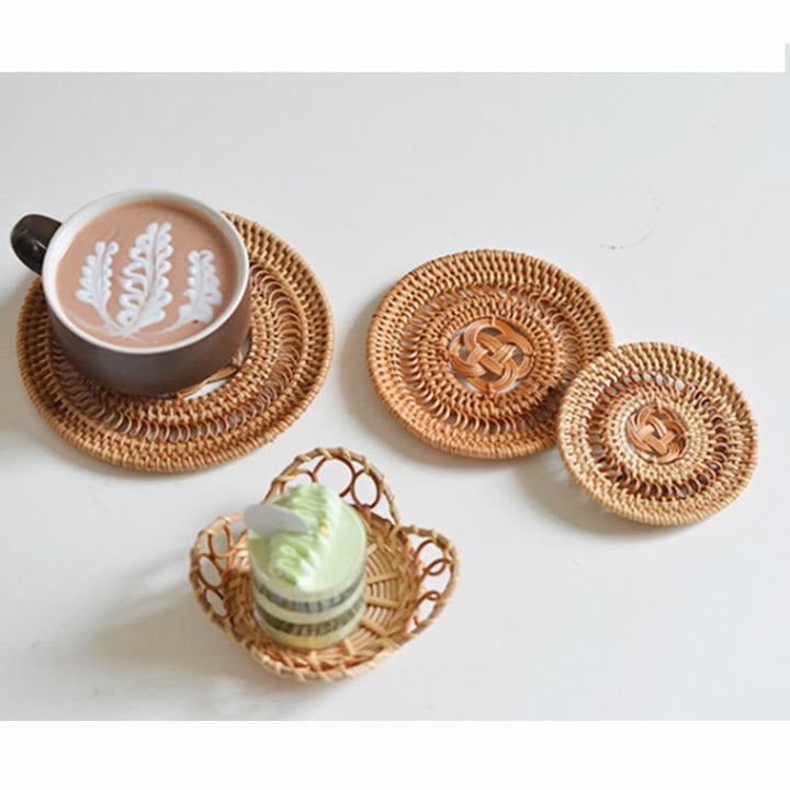 Teetassen-Untersetzer Rattan Blumenmuster Keramik Geschenk