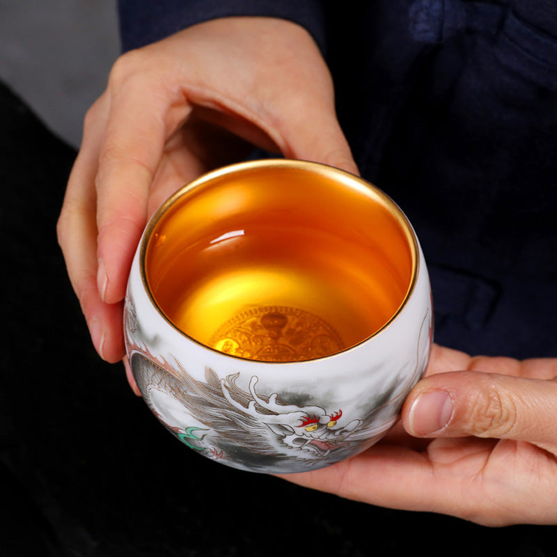 Teetassen Weiß Drache Kürbis Porzellan Gaiwan