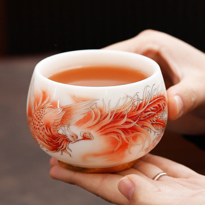 Teetassen Weiß Phönix Porzellan Kung Fu Gaiwan